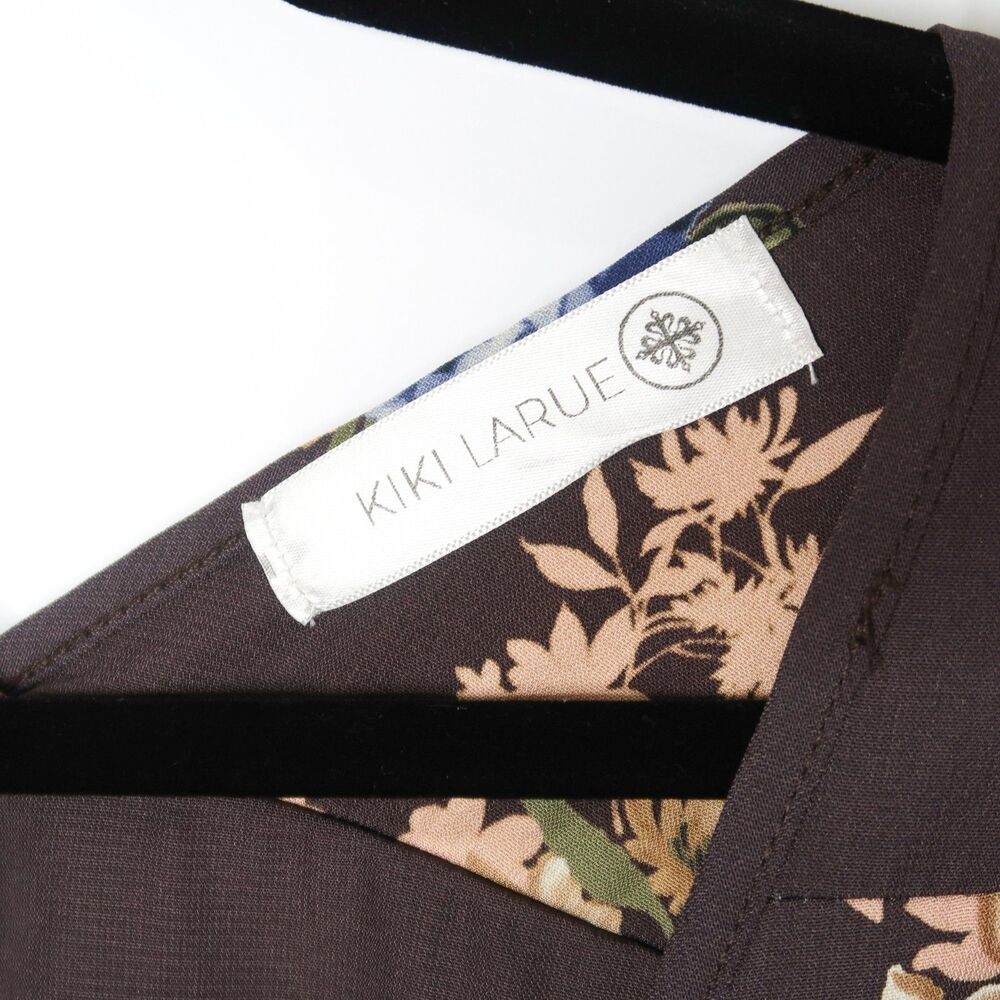 Kiki Larue Womens Blouse Plus Size 3X Brown‎ Pink Blue Floral V-neck Feminine - Picture 2 of 6